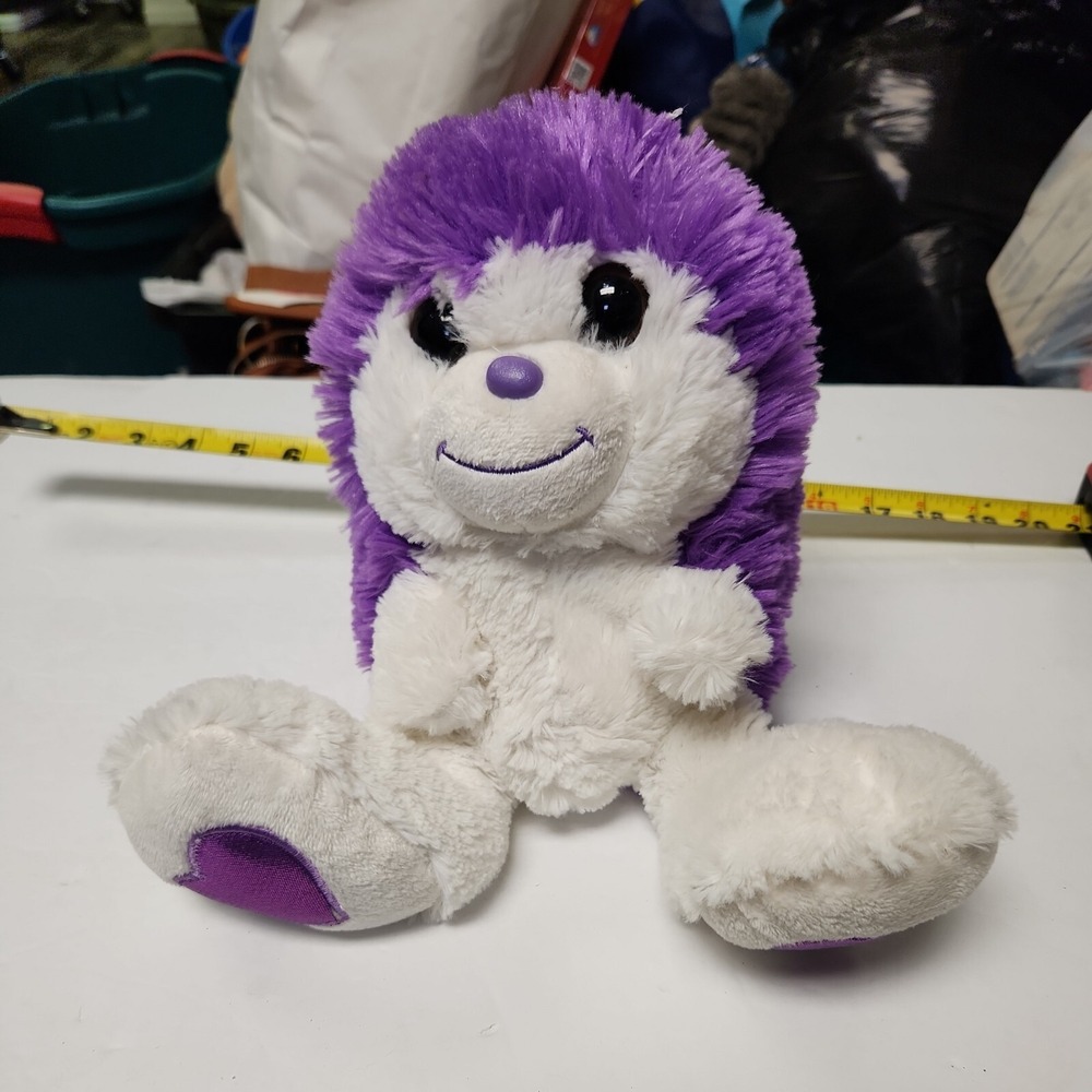 Aurora plush stuffed animal 9" sitting Purple White Hearts on feet hedgehog